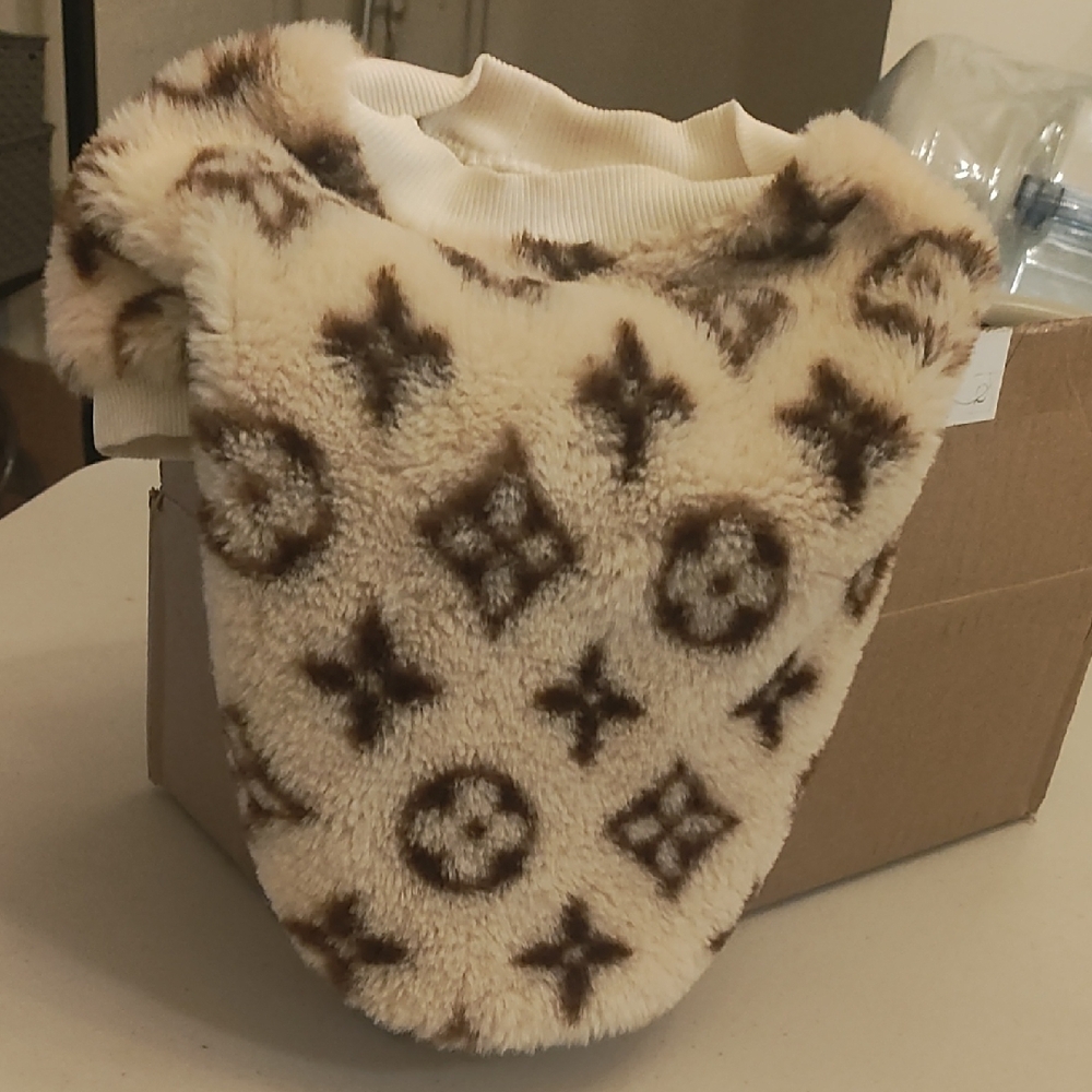 Cream and Brown Louis Vuitton, Dog Sweater